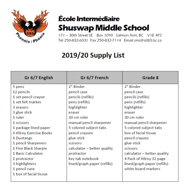 19-20 Supply List